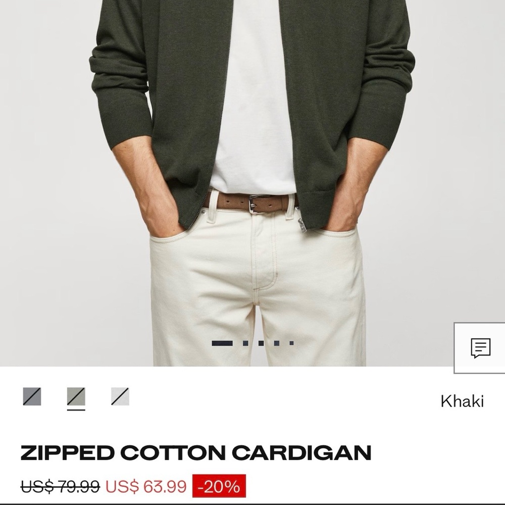 Mango green Zip-Up Cotton Cardigan for Men